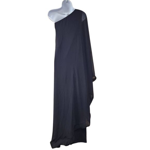 One-Shoulder Black Draped Jumpsuit with Flowing Maxi Overlay Size XXL - Picture 3 of 9